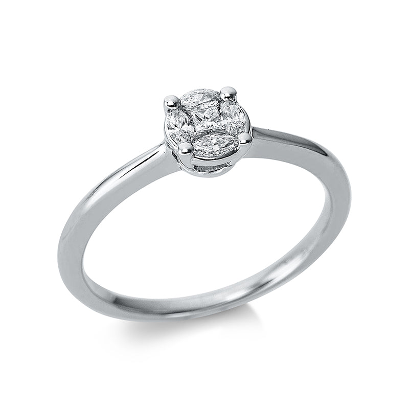 Ring 18 kt WG, 4 Nav. 0,12 ct, TW-si, 1 Princ. 0,03 ct, TW-si