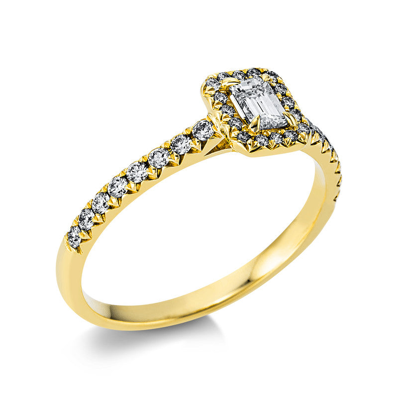 Ring 4er-Krappe 18 kt GG. 1 Sm.schliff 0.24 ct. TW-si. 32 Brillanten 0.31 ct. TW-si. B:6.8 mm. Weite:54