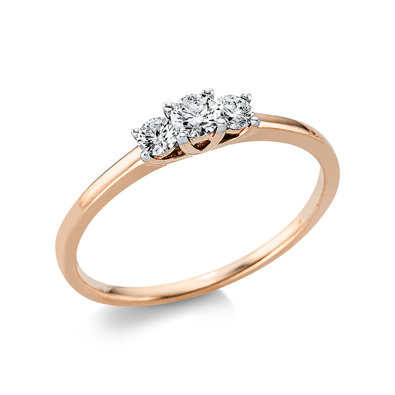 Ring 18 kt RG+WG. 1 Brill. 0.13 ct. TW-si. 2 Brillanten 0.14 ct. TW-si. B:3.2 mm. Weite:54