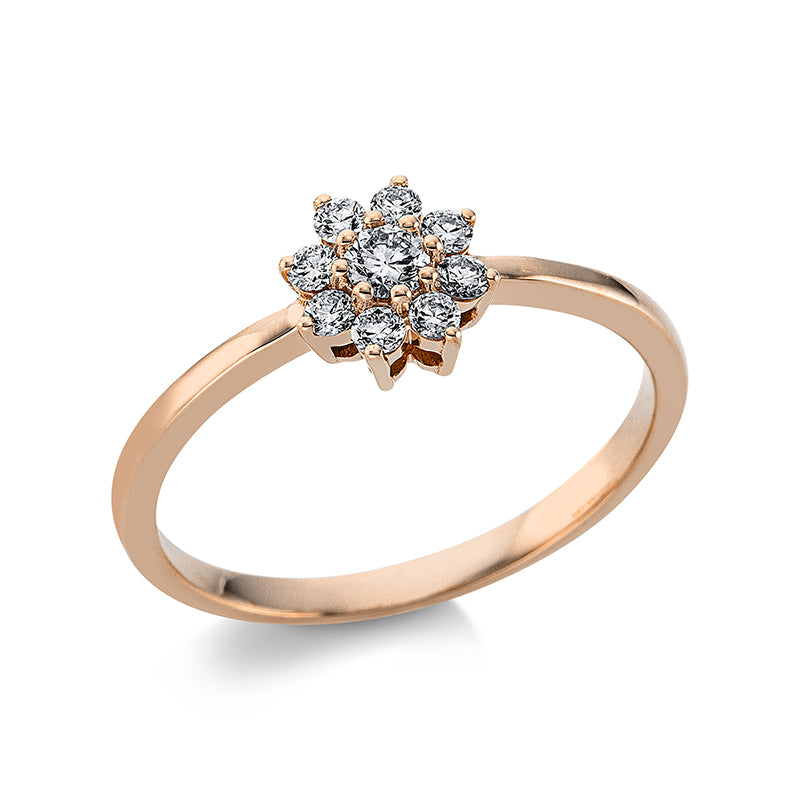 Ring 18 kt RG, 1 Brill. 0,09 ct, TW-si, 8 Brill. 0,17 ct, TW-si