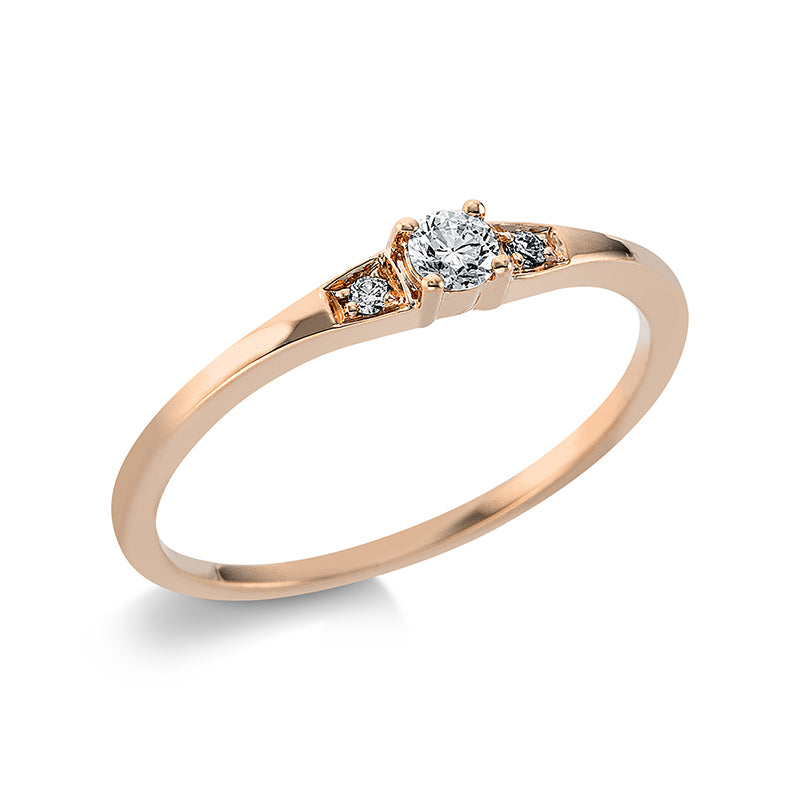 Ring 18 kt RG, 1 Brill. 0,10 ct, TW-si, 2 Brill. 0,02 ct, TW-si