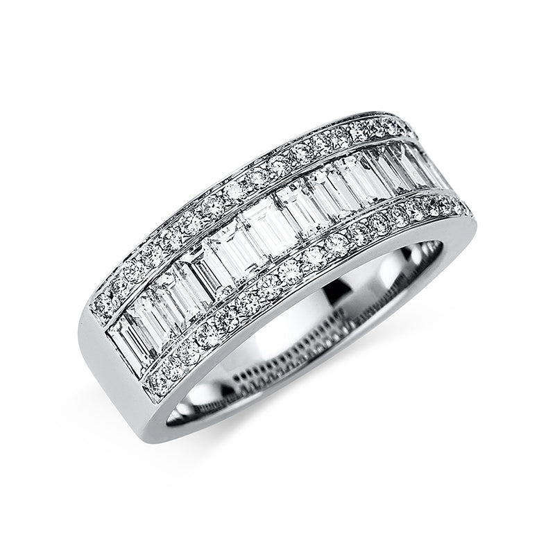 Ring 18 kt WG, 13 Bag. 1,31 ct, TW-vsi, 38 Brill. 0,33 ct, TW-vsi
