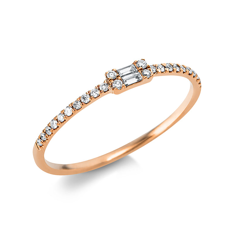 Ring 18 kt RG, 2 Bag. 0,02 ct, TW-vsi, 24 Brill. 0,09 ct, TW-si