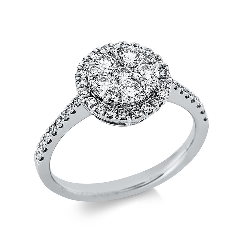 Ring 18 kt WG, 27 Brill. 0,25 ct, TW-si, 6 Brill. 0,52 ct, TW-si, 15 Brill. 0,11 ct, TW-si
