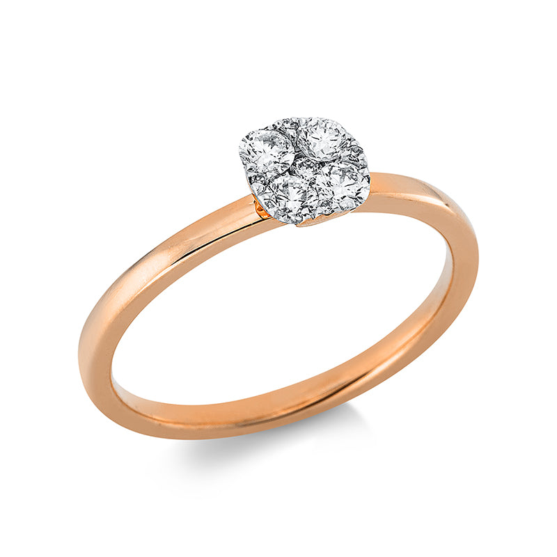 Ring 18 kt RG+WG. 1 Brill. 0.02 ct. TW-si. 4 Brillanten 0.29 ct. TW-si. 4 Brillanten 0.02 ct. TW-si. H:5.6 mm. B:5.6 mm. Weite:53