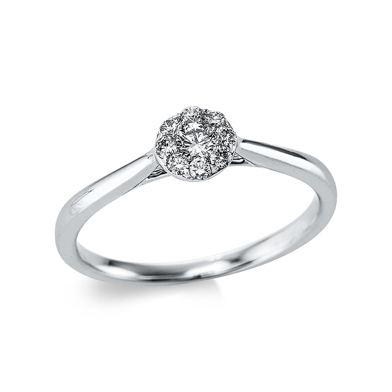 Ring 18 kt WG, 1 Brill. 0,13 ct, TW-si, 8 Brill. 0,12 ct, TW-si