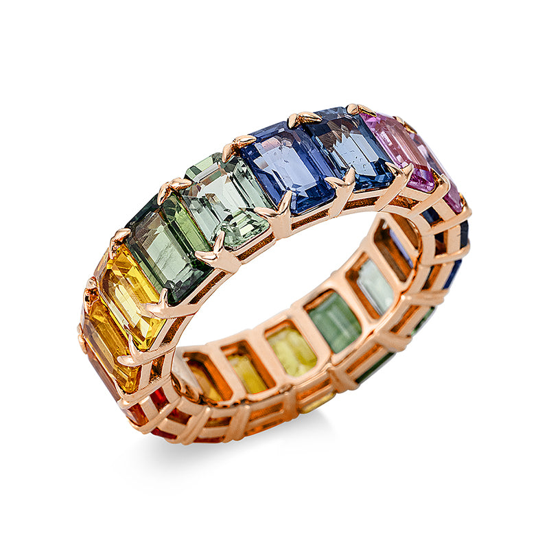 Ring 18 kt RG, 17 Saphire 11,66 ct multicolor