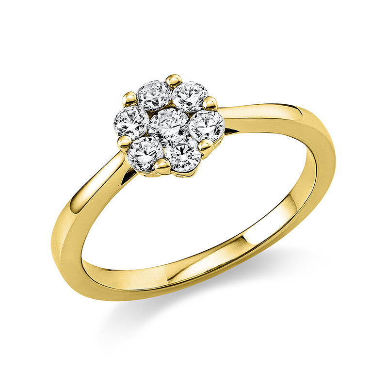 Ring 18 kt GG, 1 Brill. 0,09 ct, TW-si, 6 Brill. 0,35 ct, TW-si