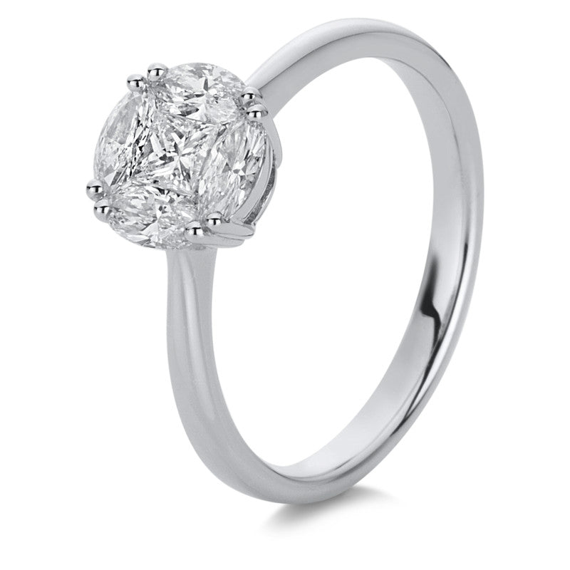 Ring 18 kt WG, 1 Princ. 0,19 ct, TW-vsi, 4 Nav. 0,56 ct, TW-vsi