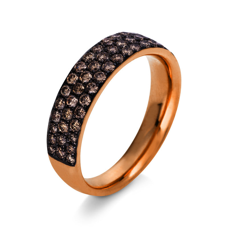 Ring 18 kt RG, Fassung schwarz rhodiniert, 59 Brill. 0,92 ct, braun