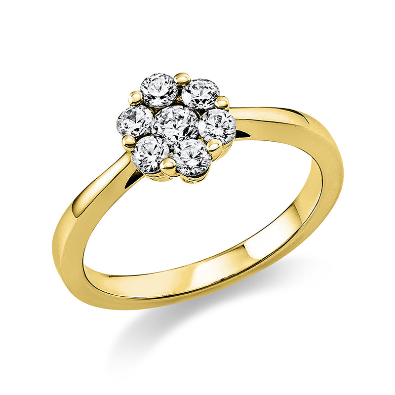 Ring 14 kt GG, 1 Brill. 0,14 ct, TW-si, 6 Brill. 0,37 ct, TW-si