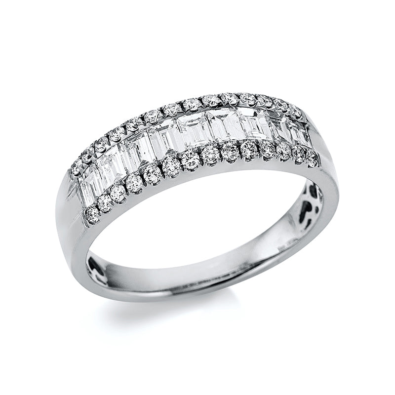 Ring 18 kt WG. 9 Baguette 0.79 ct. TW-si. 28 Brillanten 0.24 ct. TW-si. Weite:55