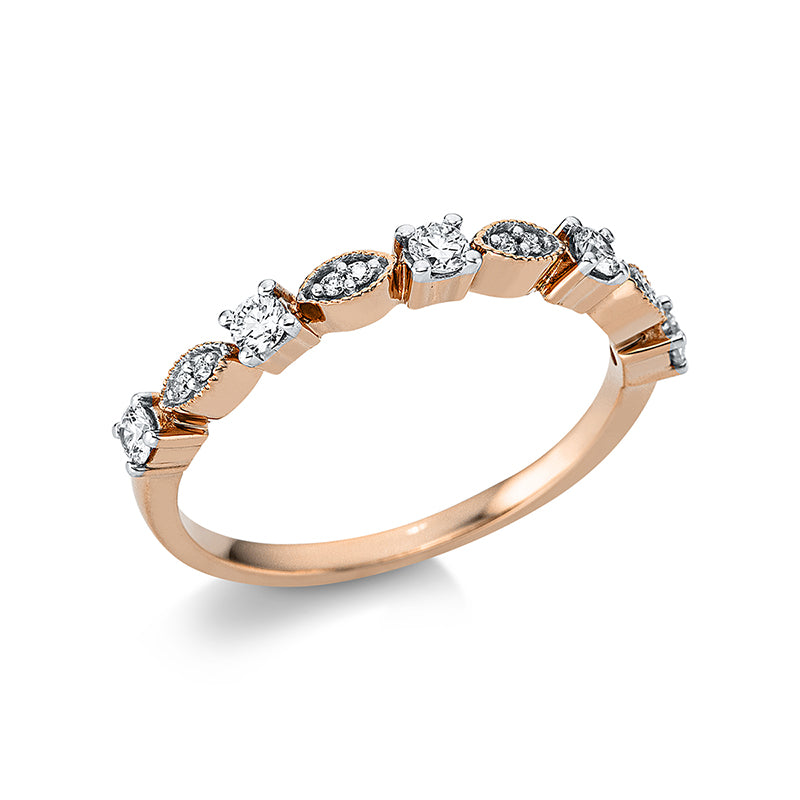 Ring 18 kt RG, 5 rund 0,23 ct, TW-si, 8 Brill. 0,03 ct, TW-si