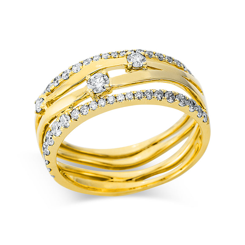 Ring 18 kt GG. 5 Brillanten 0.19 ct. TW-si. 46 Brillanten 0.41 ct. TW-si. B:7.3 mm. Weite:54