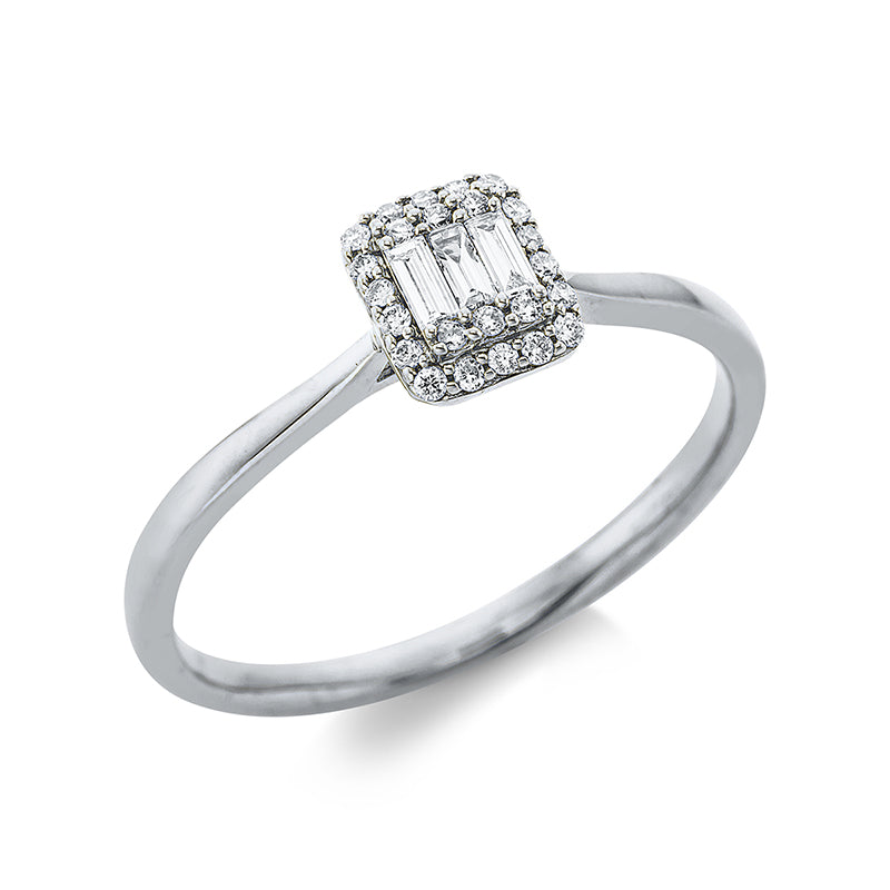 Ring 18 kt WG, 3 Bag. 0,05 ct, TW-vsi, 24 Brill. 0,07 ct, TW-si