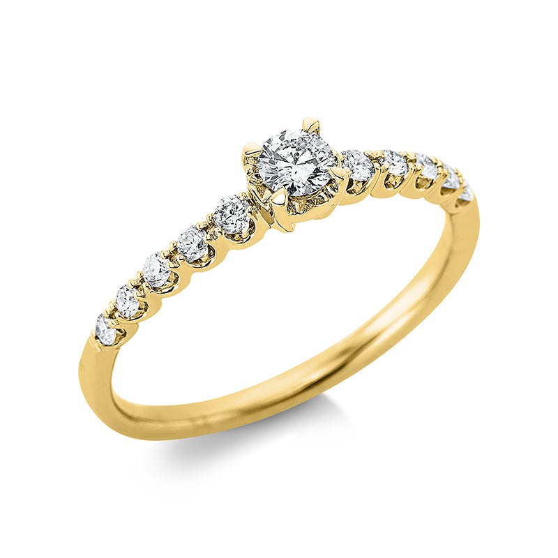 Ring 18 kt GG, 1 Brill. 0,14 ct, TW-pi, 10 Brill. 0,15 ct, TW-pi