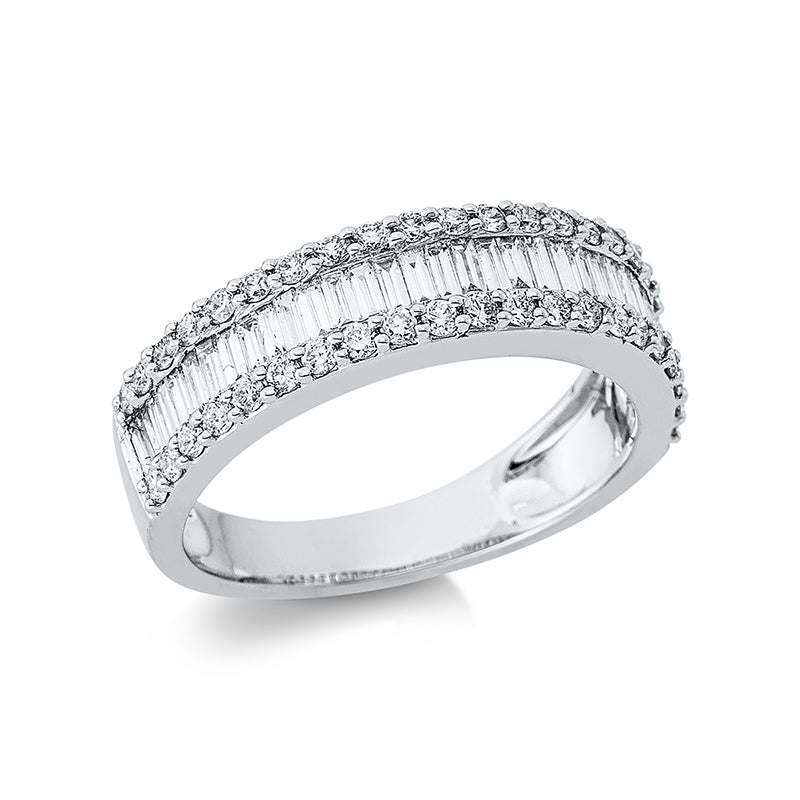 Ring 18 kt WG, 34 Bag. 0,50 ct, TW-vsi, 42 Brill. 0,39 ct, TW-si
