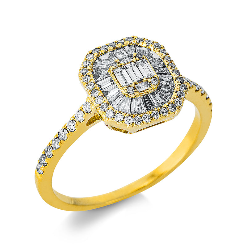 Ring 18 kt GG, 15 Trap. 0,22 ct, TW-si, 3 Bag. 0,06 ct, TW-si, 3 Brill. 0,07 ct, TW-si, 2 Brill. 0,02 ct, TW-si, 52 Brill. 0,26 ct, TW-si