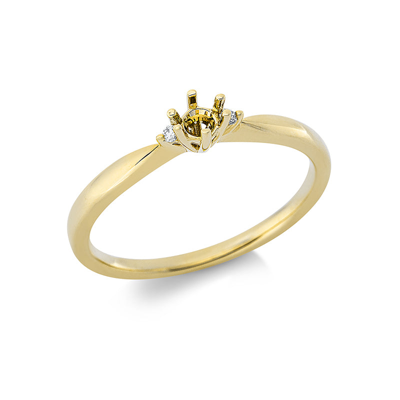 Ring 14 kt GG, 2 Brill. 0,02 ct, TW-si, Leerfassung für 1x Brill. 0,10 ct