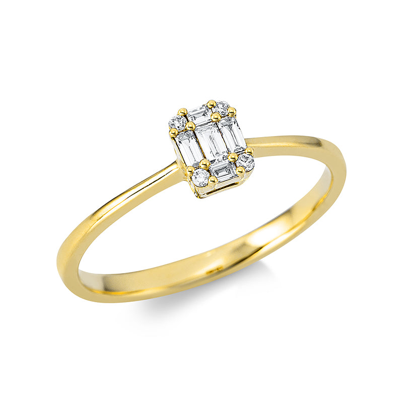 Ring 18 kt GG. 5 Baguette 0.11 ct. TW-vsi. 4 Brillanten 0.03 ct. TW-si. H:4.4 mm. B:5.3 mm. Weite:53.5