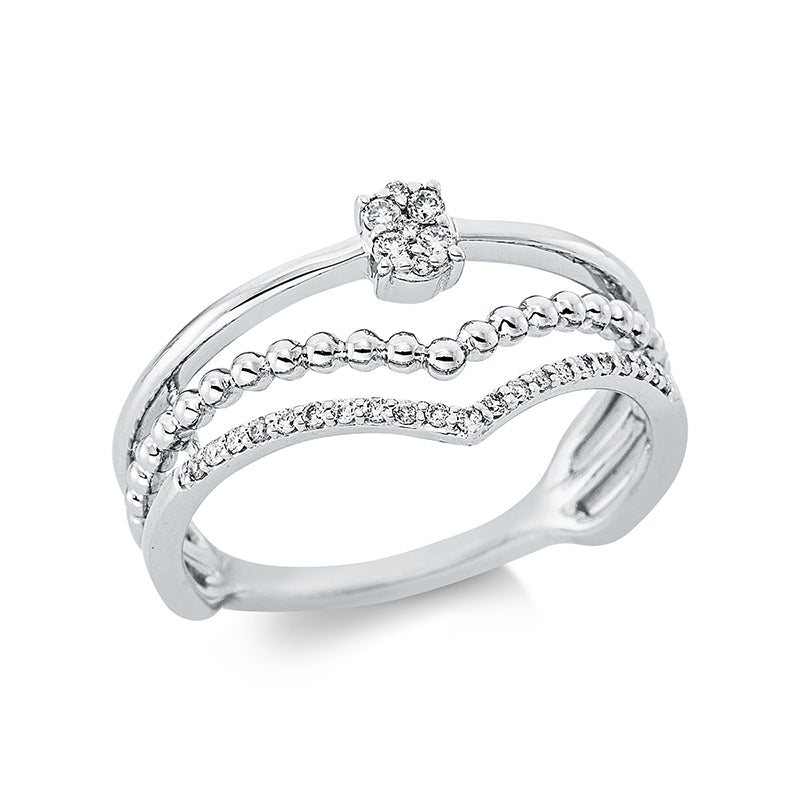 Ring 18 kt WG. 4 Brillanten 0.04 ct. TW-pi. 24 Brillanten 0.08 ct. TW-pi. B:10.2 mm. Weite:53