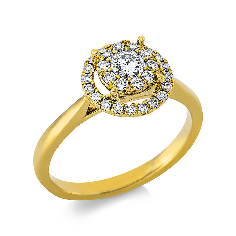 Ring 18 kt GG, 10 Brill. 0,13 ct, TW-si, 1 Brill. 0,19 ct, TW-vsi, 20 Brill. 0,14 ct, TW-si