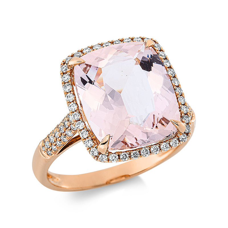 Ring 18 kt RG, 76 Brill. 0,37 ct, TW-si, 1 Morganit 6,32 ct rosa