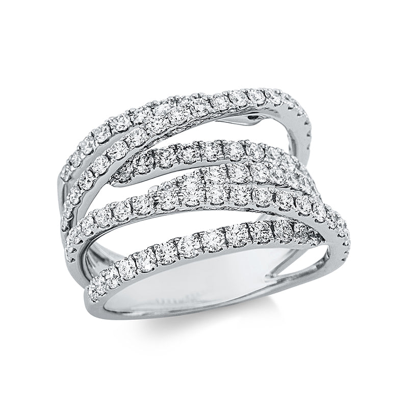 Ring 18 kt WG. 86 Brillanten 1.64 ct. TW-vsi. B:14.2 mm. Weite:54