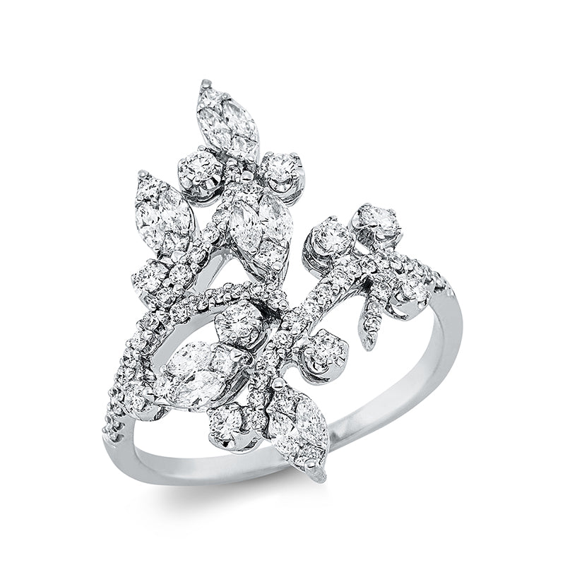 Ring 18 kt WG, 10 Tropfen 0,16 ct, TW-si, 10 Nav. 0,36 ct, TW-si, 53 Brill. 0,52 ct, TW-si