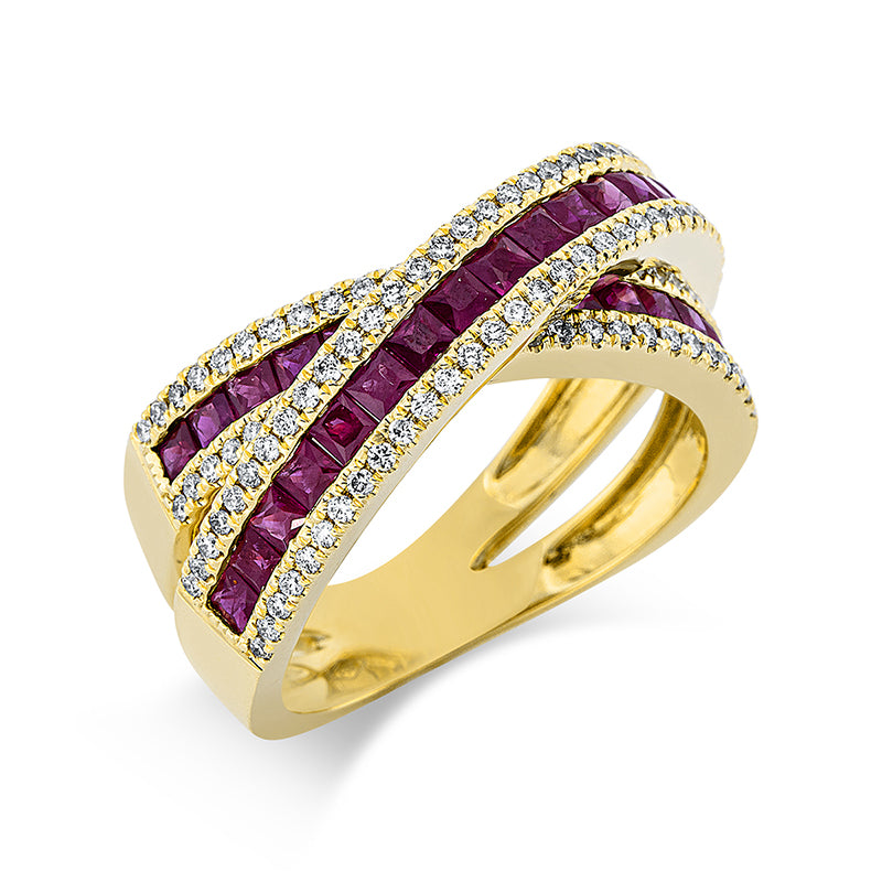 Ring 18 kt GG. 112 Brillanten 0.47 ct. TW-si. 31 Rubine 1.89 ct rot. Weite:54