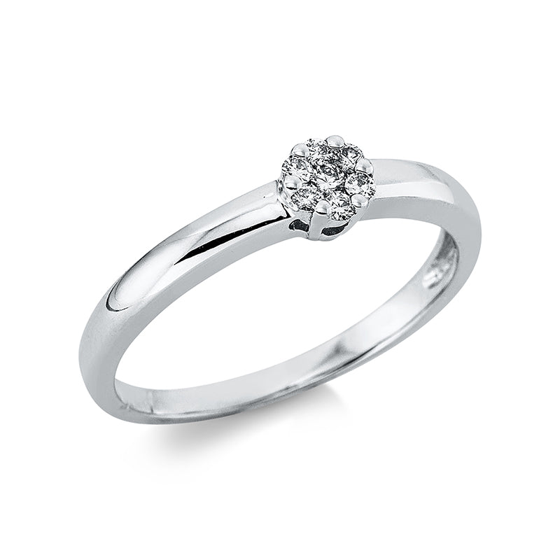 Ring 18 kt WG, 1 Brill. 0,03 ct, TW-si, 6 Brill. 0,08 ct, TW-si