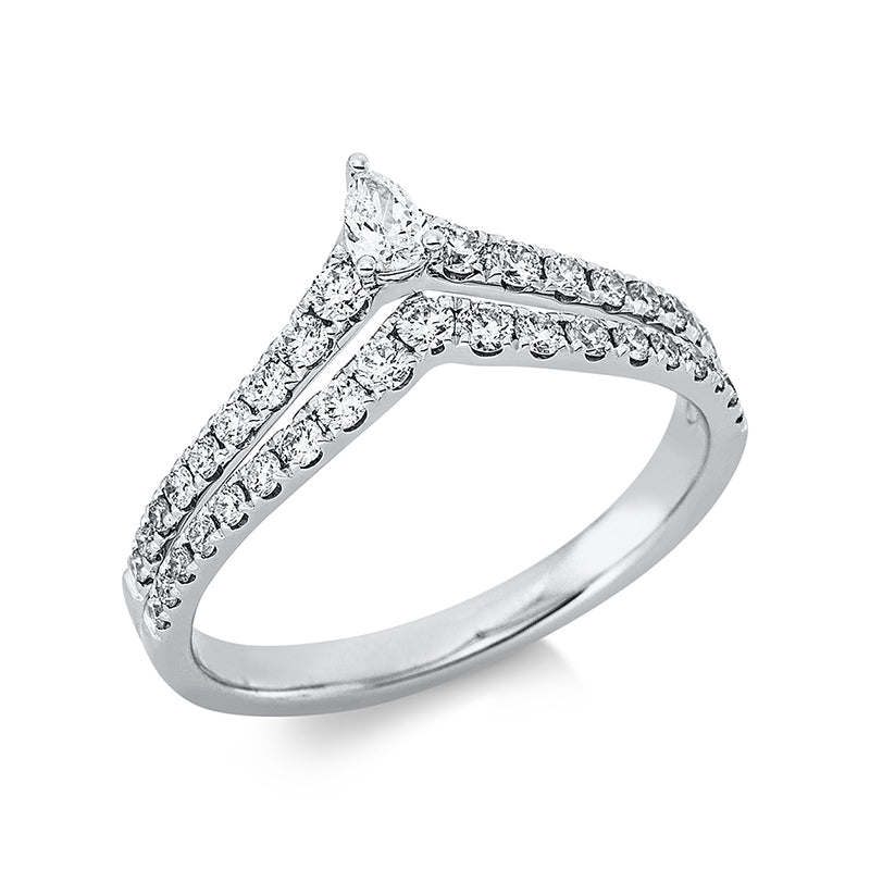 Ring 18 kt WG, 25 Brill. 0,38 ct, TW-si, 1 Tropfen 0,10 ct, TW-si, 12 Brill. 0,09 ct, TW-si