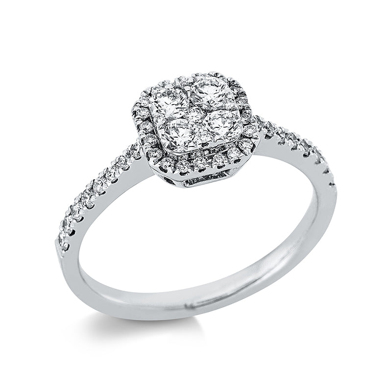 Ring 18 kt WG. 15 Brillanten 0.18 ct. TW-si. 4 Brillanten 0.34 ct. TW-si. 26 Brillanten 0.11 ct. TW-si. Weite:53