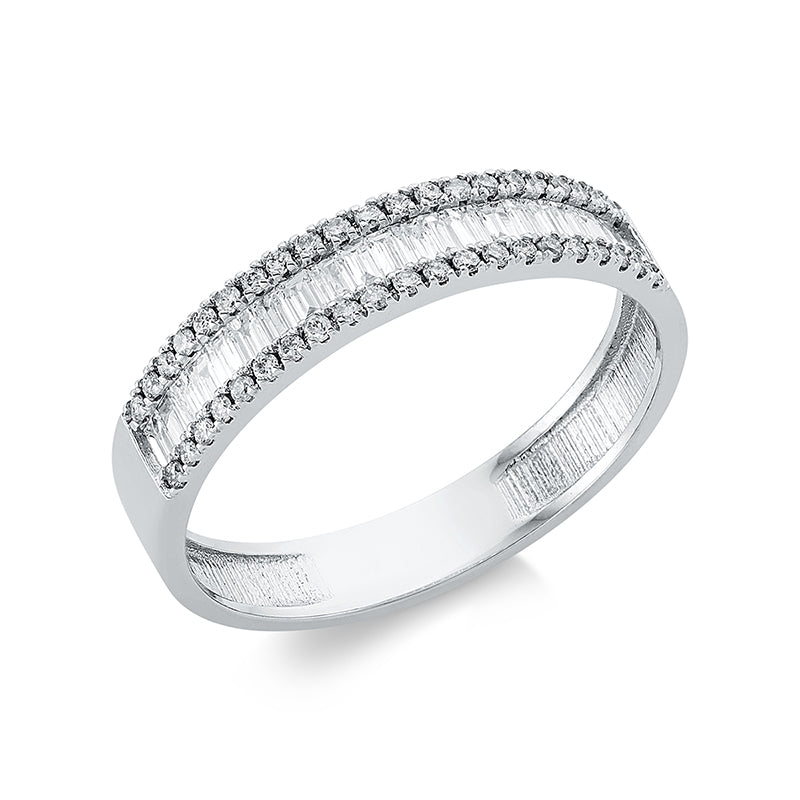 Ring 18 kt WG. 21 Baguette 0.25 ct. F-vsi. 42 Brillanten 0.15 ct. F-si. B:3.8 mm. Weite:53