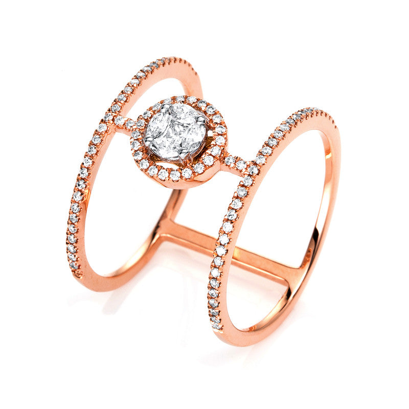Ring 18 kt RG, 4 Nav. 0,13 ct, TW-si, 1 Princ. 0,03 ct, TW-si, 88 Brill. 0,22 ct, TW-si
